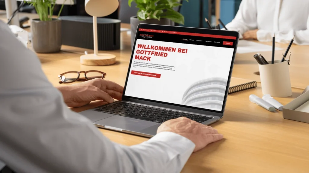 Release der neuen Website von Gottfried Mack – eine Person betrachtet auf dem Laptop die frisch veröffentlichte Startseite des Unternehmens.